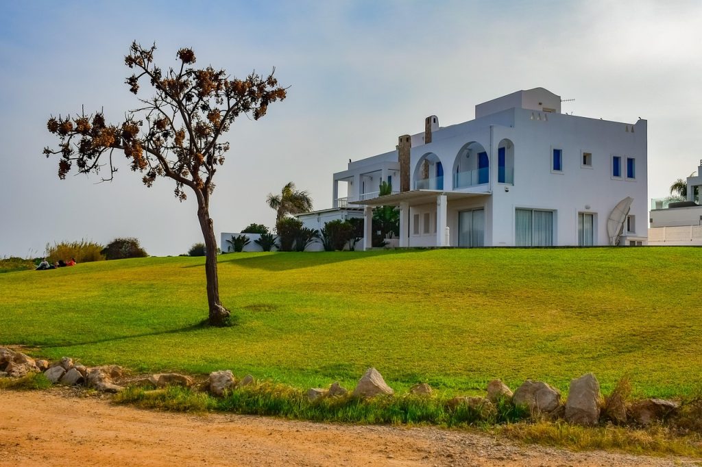 house, villa, tree, grass, nature, architecture, scenery, mediterranean, cyprus